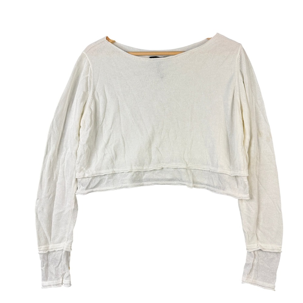 Sarah Pacini Made in Italy White Cropped Sheer Knit Viscose Sweater One Size
